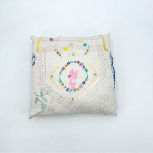 Pillow Cushion Handmade Embroidery Craft Floral Lace Crochet Multicolor Boho